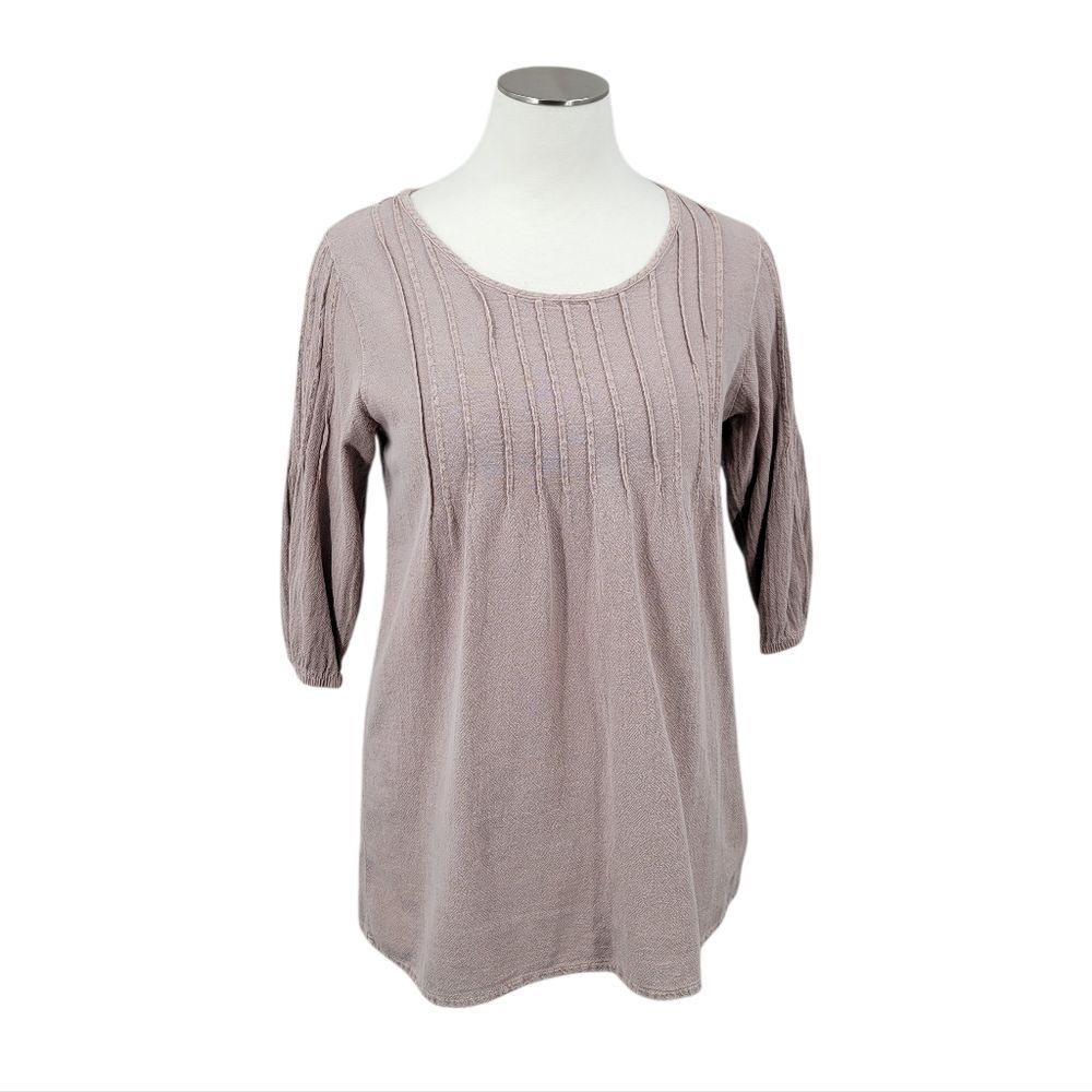 Sea Breeze Cotton Tauoe Blouse Tunic Lagenlook Neutral Vintage